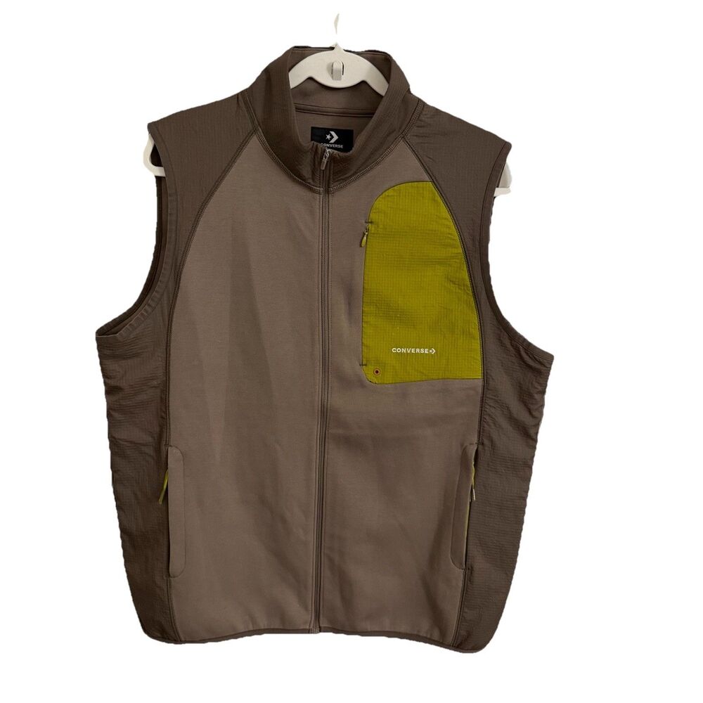 Converse Utility Vest Mens Medium Brown Gorpcore Techwear Jacket Full Zip NWT